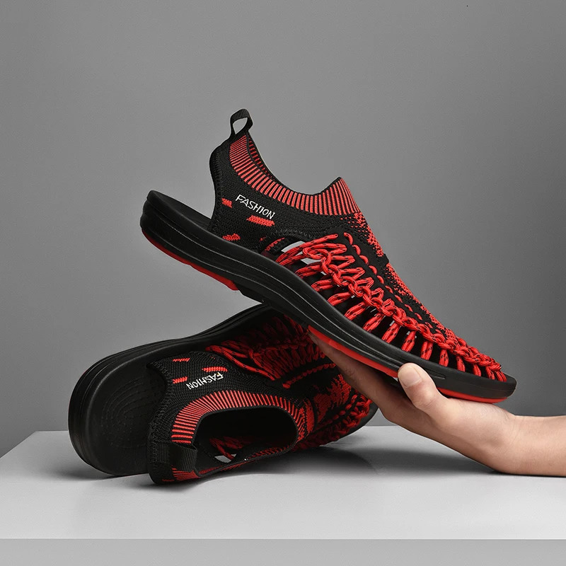 Mens summer handmade woven sandals Size 39- Outdoor closed toe breathable casual sandals slide on hiking sandals 240615