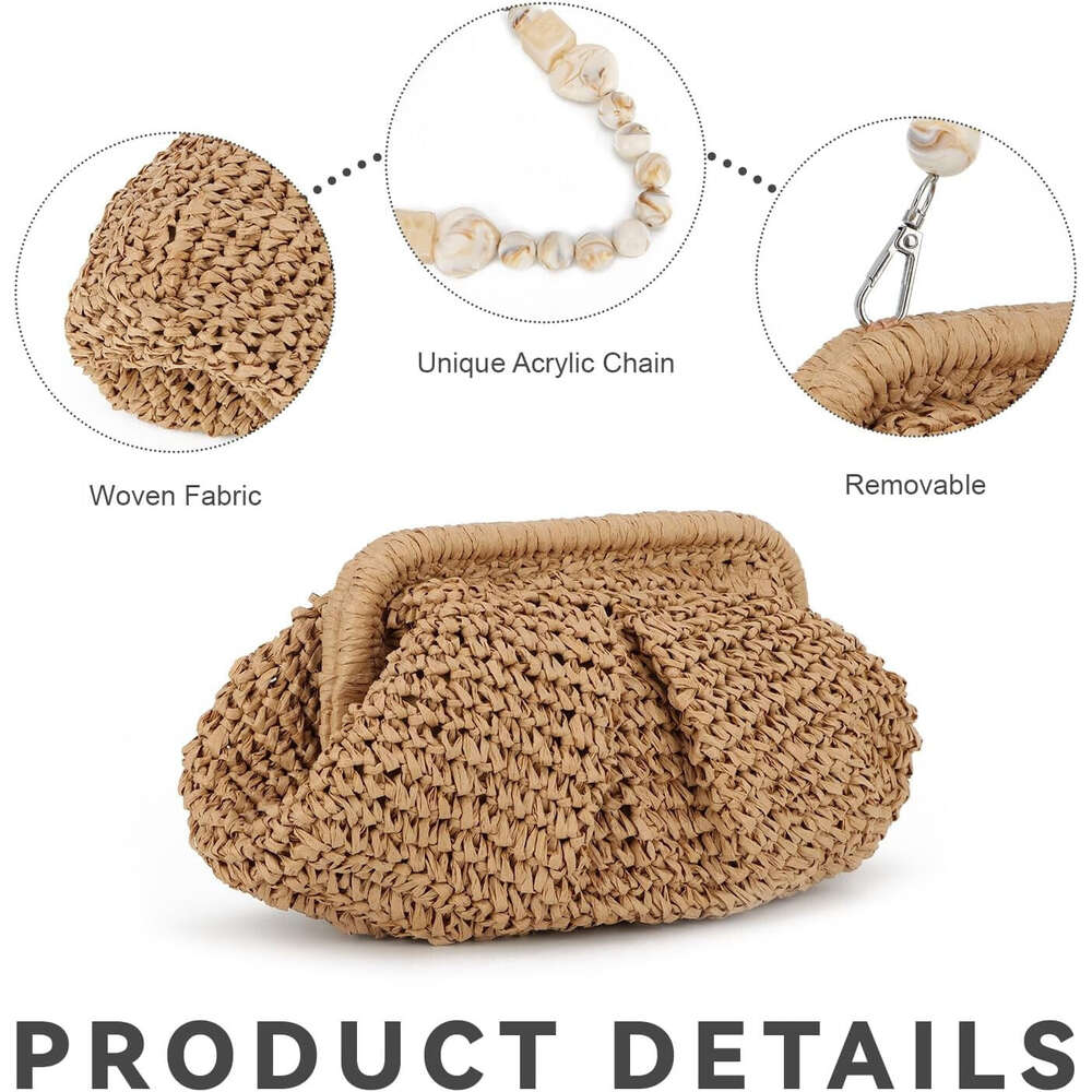 Dumpling Woven Tote Straw Purse For Women Summer Beach Bag Wicker Clutch Hand-woven handbag H6.17#40 ddmy 7c9f