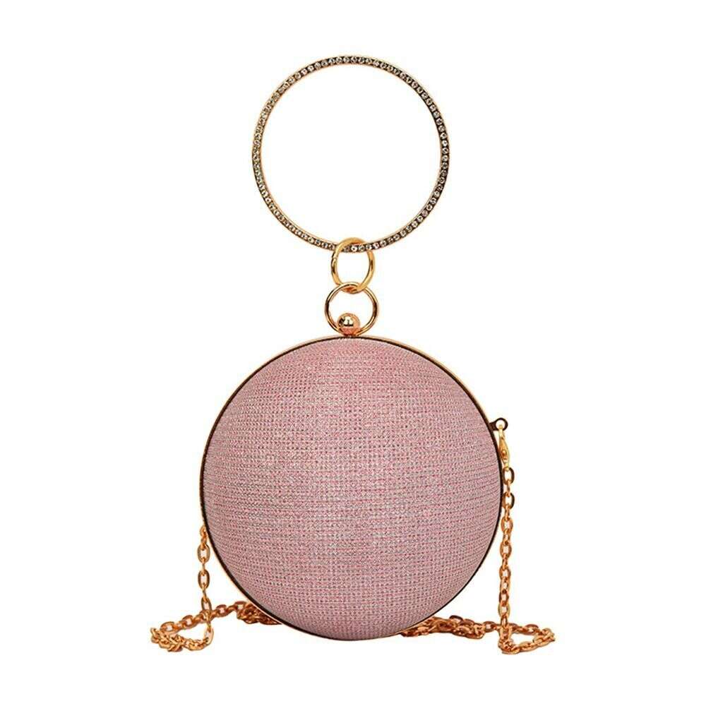 Bright Gold Silk Circular Evening Bag Women Banquet Clutch Rhinestone Decor Chain Shoulder Bags Female Party Handbags s ddmymoon