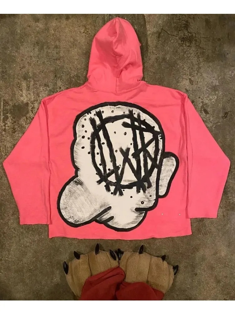 Punk Pattern Printed Street Sweatshirt Hoodies for Women and Men Y2k Loose Goth Hoodie Casual Aesthetic Fashion Sweatshirts 240513