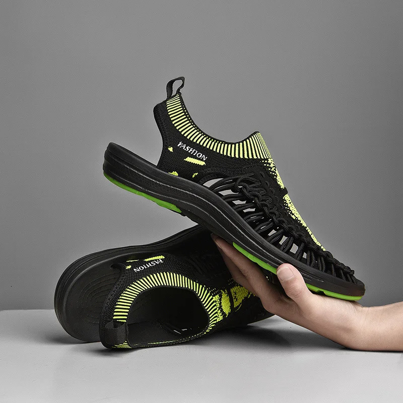 Mens summer handmade woven sandals Size 39- Outdoor closed toe breathable casual sandals slide on hiking sandals 240615