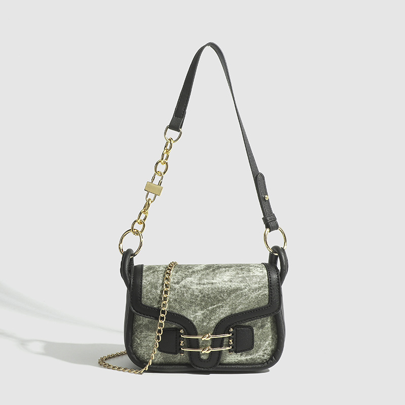 New Street Trend Green Simple and Fashionable Versatile Single Shoulder Bag with Stereoscopic Oblique Cross Commuting Western Style Small Square Bag f