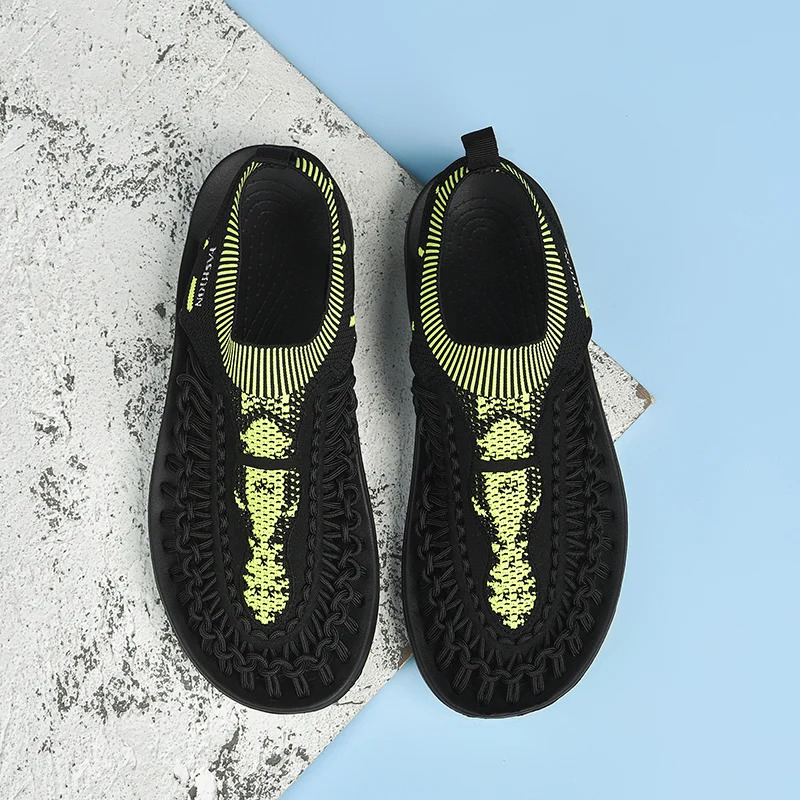 Mens summer handmade woven sandals Size 39- Outdoor closed toe breathable casual sandals slide on hiking sandals 240615