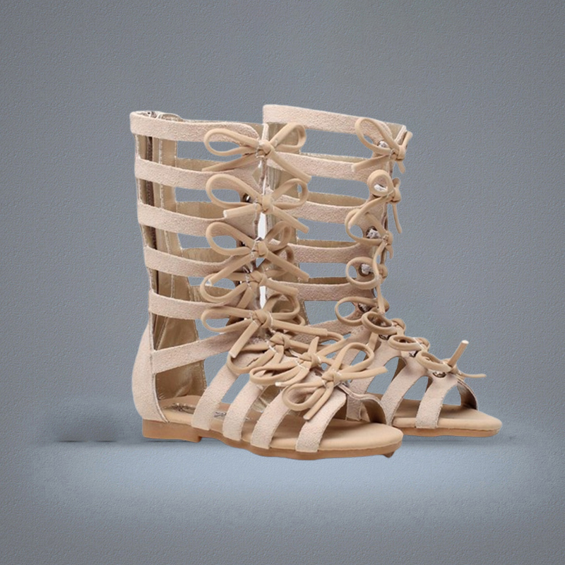 Genuine leather summer girls sandals boots toddler baby sandals shoes brown black Hightop fashion Roman kids