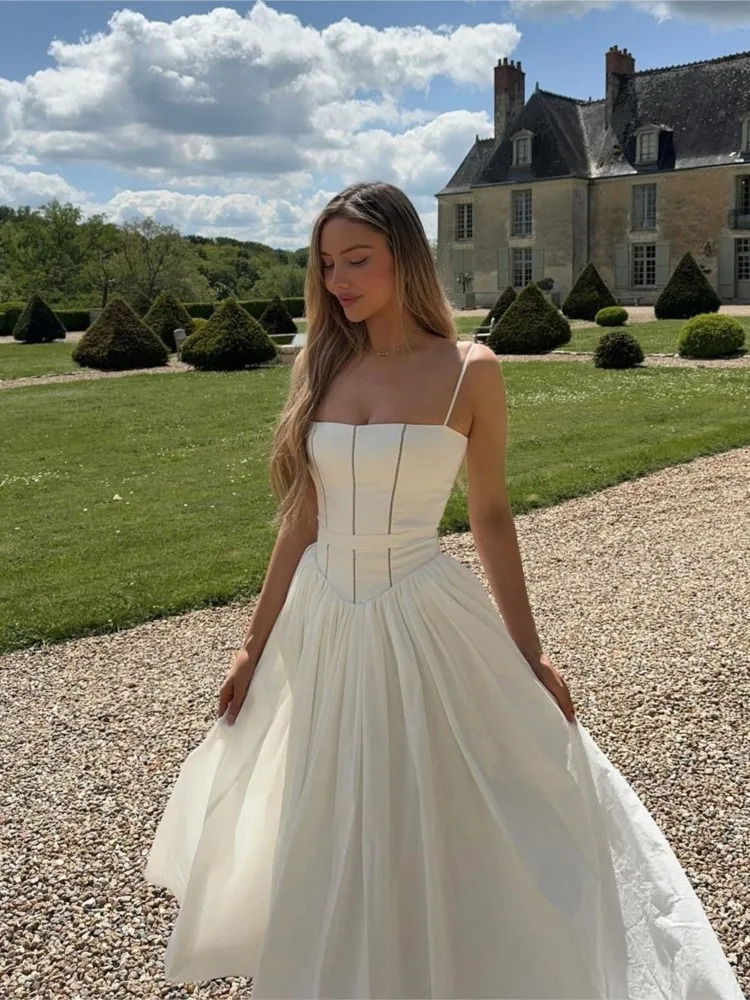 Women Elegant Patchwork Suspenders Maxi Dress Fashion Slim White Backless Sleeveless A-e Dresses Summer Lady Chic Party Robes 240617
