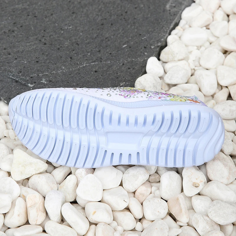 Womens Soft Print Apartment Autumn Breathable Knitted Platform Sports Shoes Womens Flower Casual Shoes Plus Size 43 240615