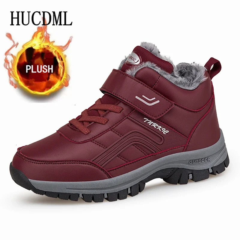 Mens Winter Boots Waterproof Leather Warm Snow Ankle Boots Womens Unisex Outdoor Anti slip Work High Top Casual Shoes 240615