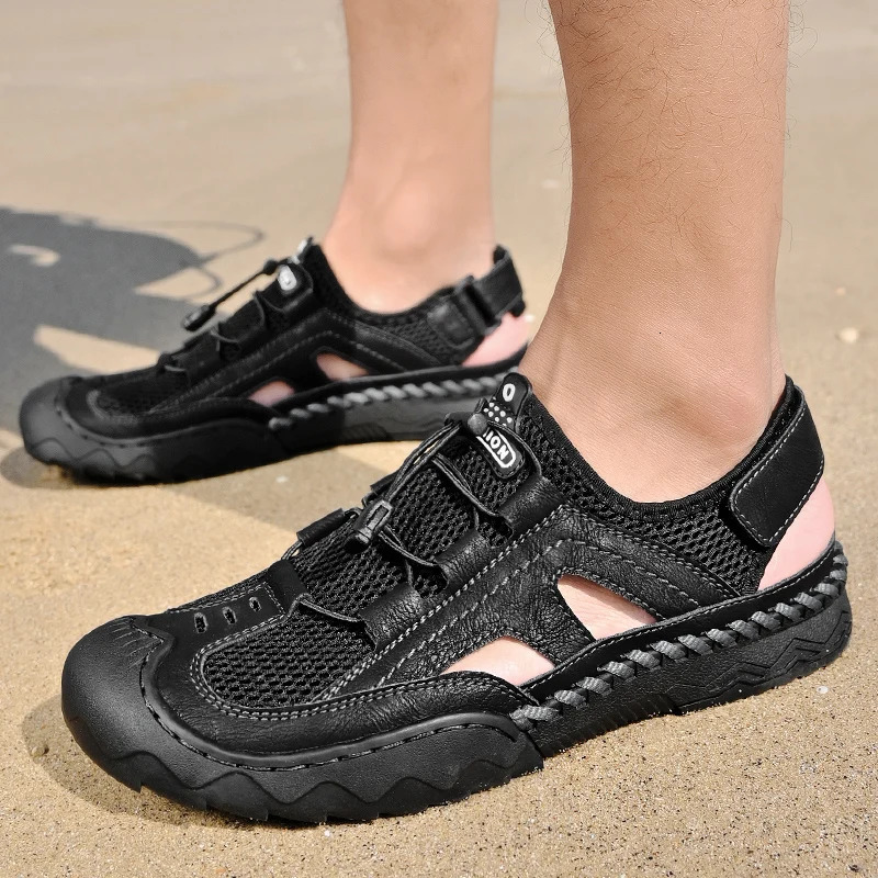 Mens Sandals Summer Breathable Mesh Sandals Men Outdoor Casual Lightweight Beach Sandals Fashion Men Shoes Large Size 38- 240620