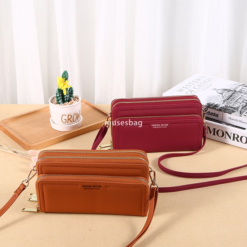 Western style women's high-end long minimalist wallet with double layered and double zippered large capacity handbag multifunctional and fashiona