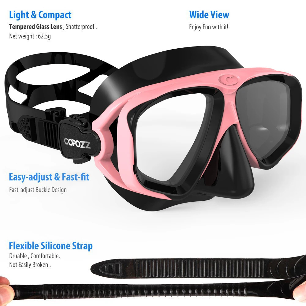 COPOZZ Diving Mask Set with Anti Mist Goggles Inflatable Glasses Adjustable Shoulder Straps Suitable for Female Male and Adult Swimming Masks 240531bj