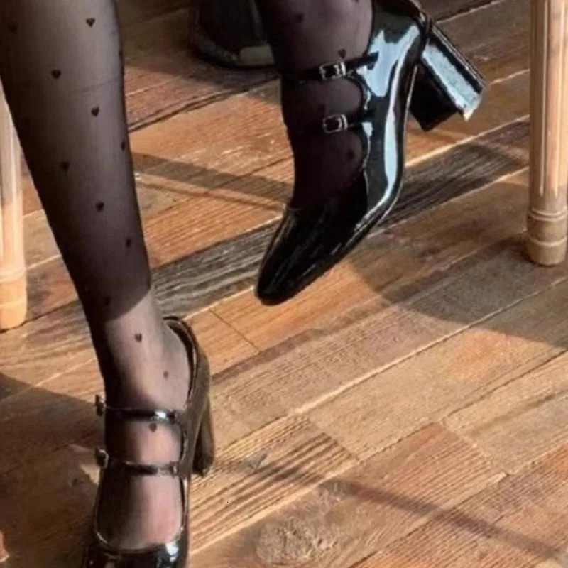 Women Pumps Shoes Mary Jane Chunky Strappy Black Square Toe High Heels Lolita Slingback Heels Cute Shoes Retro Spring Method 240617