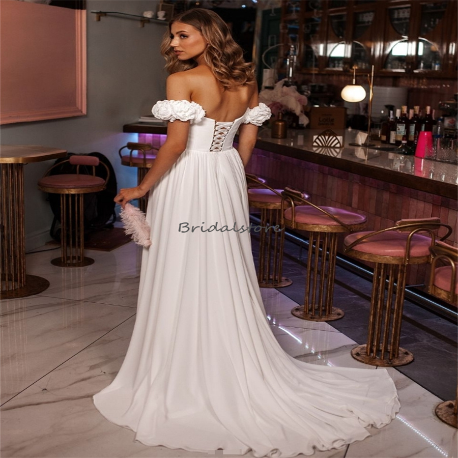 Charming Gatsby Boho Wedding Dresses 2024 Elegant Sweetheart Chiffon Beach Bridal Dress With Slit Flowy Corset Bohemian Bride Dress Robe De Mariage Cu