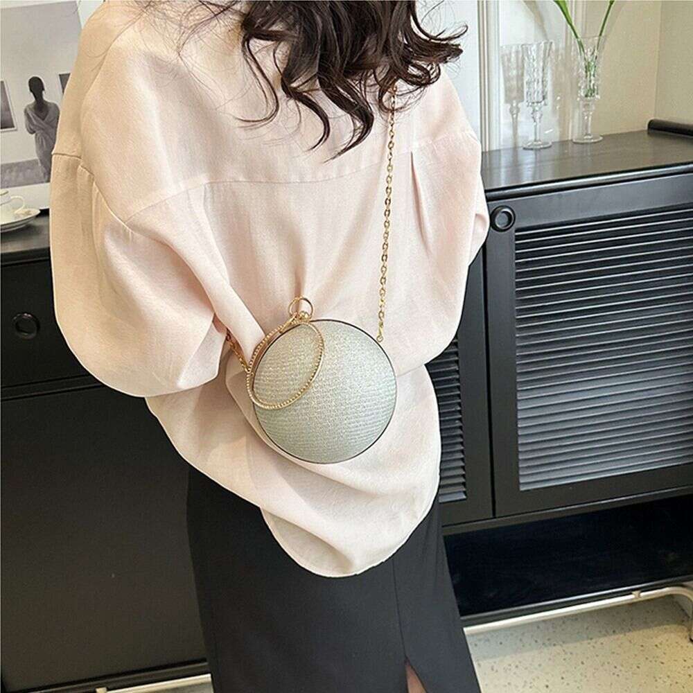 Bright Gold Silk Circular Evening Bag Women Banquet Clutch Rhinestone Decor Chain Shoulder Bags Female Party Handbags s ddmymoon