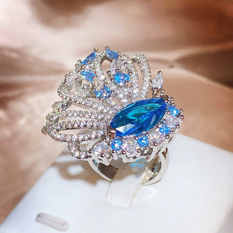Exquisite 2024 Choucong Marquise Cut Blue Sapphire Queen Party Women Open Wing Ring
