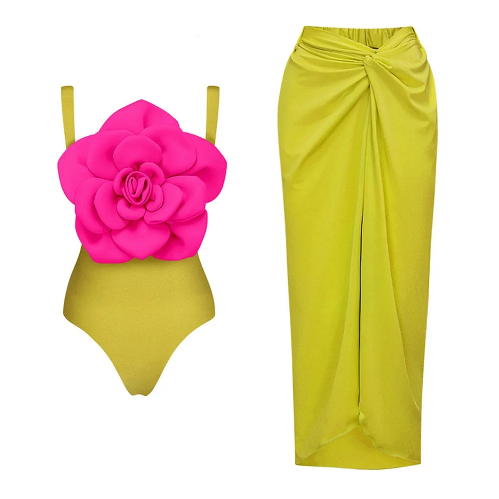 Arrival 2Piece One Piece Swimsuit With Cover Up Sexy Swimwear Women Push Swim Suits Floral Ruffle Brazilian Biquini 240617