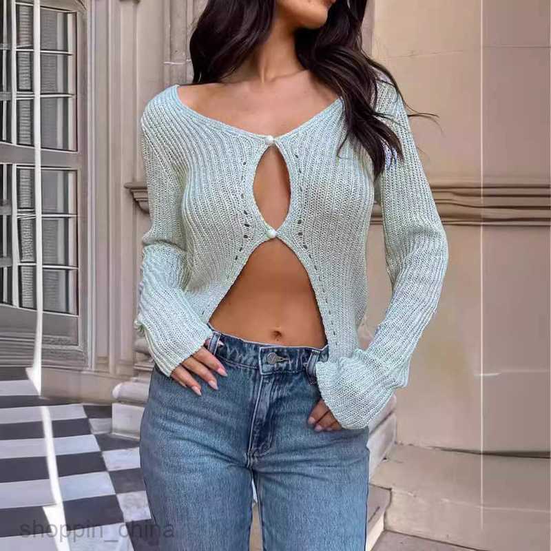 Women's Sweaters Coats Spring New Sexy Short Two Button Long Sleeve Pit Knitted Elastic Slim Sweater for Women