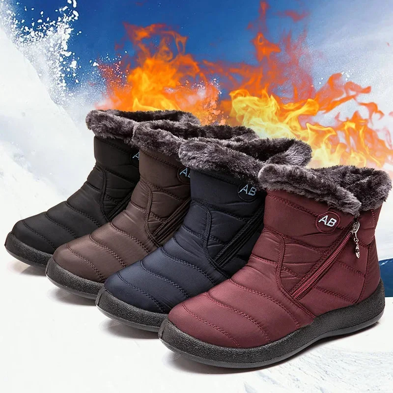 Winter womens thick soled ankle boots womens waterproof boots fashionable womens shoes light ankle Botas strapless warm winter boots 240615