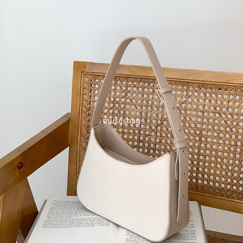 Urban minimalist splicing color contrast underarm bag niche design new Korean Instagram minimalist texture fashion bag women canvas one shoulder bag