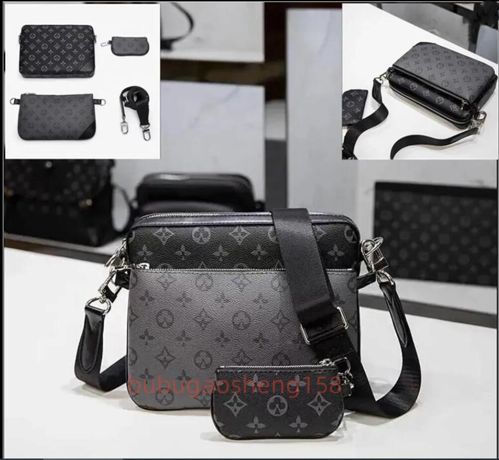 Triple Black Mens Pochette Trio 3pcs Messenger Bag Multi Shoulder Crossbody Bags Leather Clutch Women Designer Handbags Coin Wallets