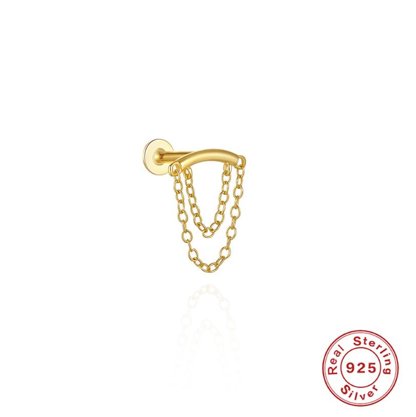 2024 S Sterg Sier Tassel Pearl Double Chain Piercing Earrings