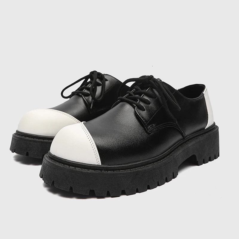 Men Black Leather Shoes Japan Harajuku Korean Fashion Business Wedding Leather Shoe Men High Sole Platform Casual Leather Shoes 240617