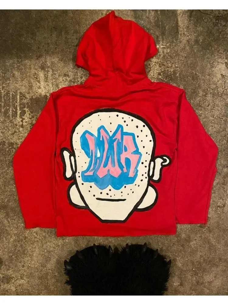 Punk Pattern Printed Street Sweatshirt Hoodies for Women and Men Y2k Loose Goth Hoodie Casual Aesthetic Fashion Sweatshirts 240513