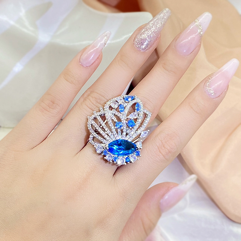 Exquisite 2024 Choucong Marquise Cut Blue Sapphire Queen Party Women Open Wing Ring