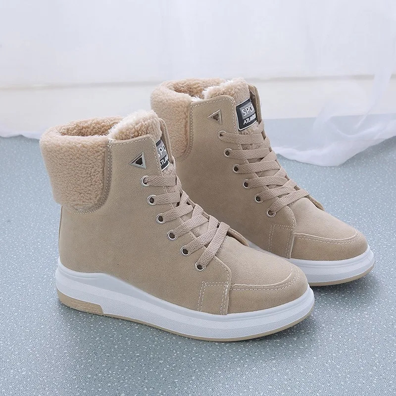 Winter Boots Womens Ankle Boots Warm PU Plush Winter Womens Shoes Sports Shoes Flat Shoes Lace Top Womens Short Boots 240615
