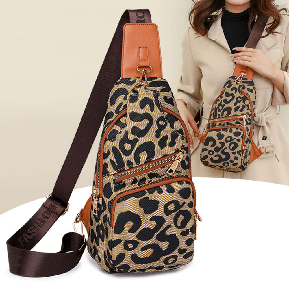 Fashion Women European and American Leopard Print Chest Waist Packs Shoulder Handbag Large Capacity Storage Phone Bag H6.17#28 Hbag ddmythur