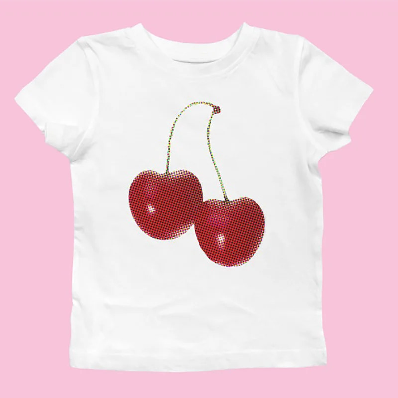 Women's T-Shirt Aesthetic Summer Baby Tee Streetwear Goth Harajuku Letter Graphic Cherry Print T-shirt Vintage Crop Tops Women 2000s Y2K Clothes 