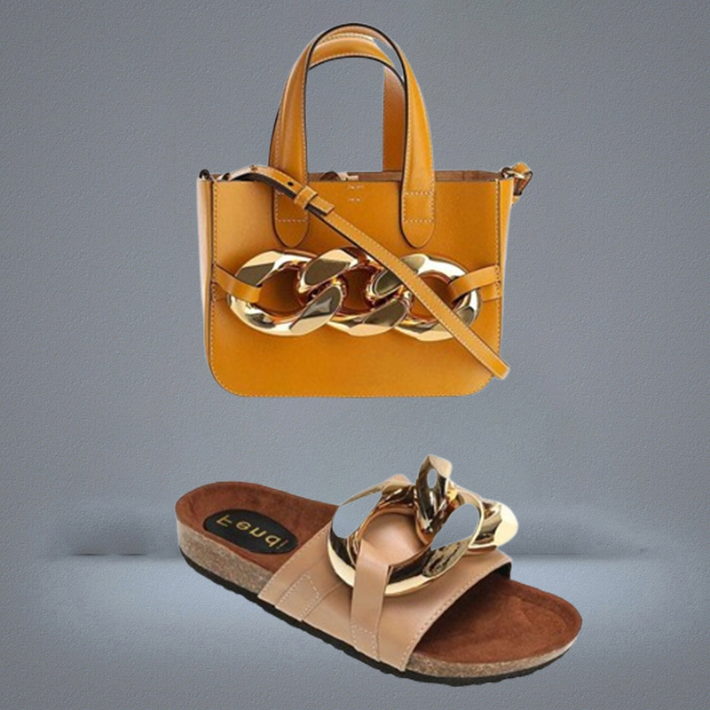 Black Big Chain Slides And Purses Set Sandels For Women Summer Slipper With Handbags Fashion xury Designer Shoes Pantufa Slipper