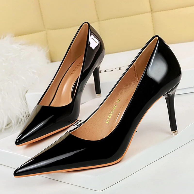 BIGTREE Shoes Patent Leather Women 7.5 Cm 10.5 Cm Heels Fashion Women Pumps Stiletto Heels Lady Shoes Large Size Sexy Party Shoe 240617