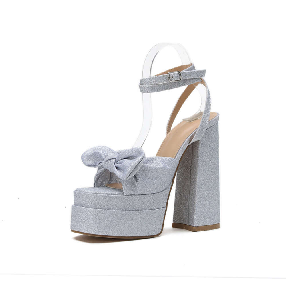 2024 new summer thick heel heel water platform fish mouth sweet sandals female one word with drill big size shoes ddmythur
