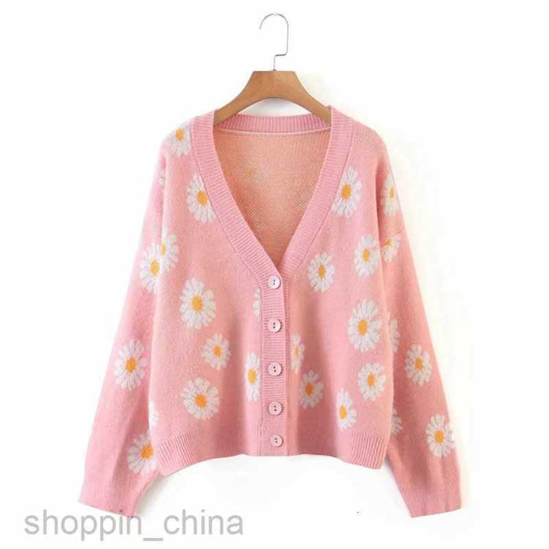 Women's Sweaters Sweet Daisy Jacquard Cardigan Sweater Autumn/Winter New Fashion V-neck Knitted Coat