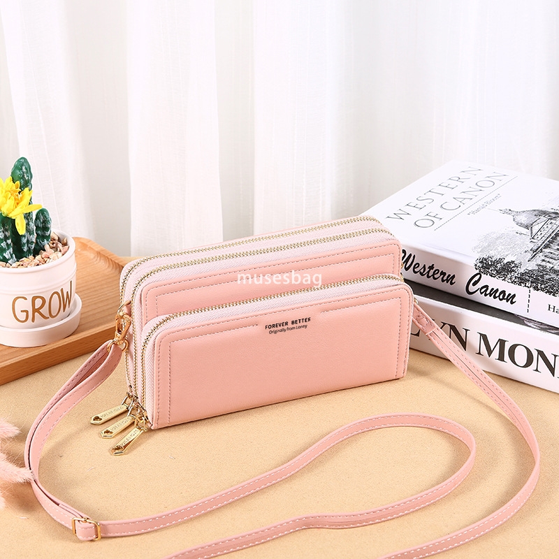 Western style women's high-end long minimalist wallet with double layered and double zippered large capacity handbag multifunctional and fashiona