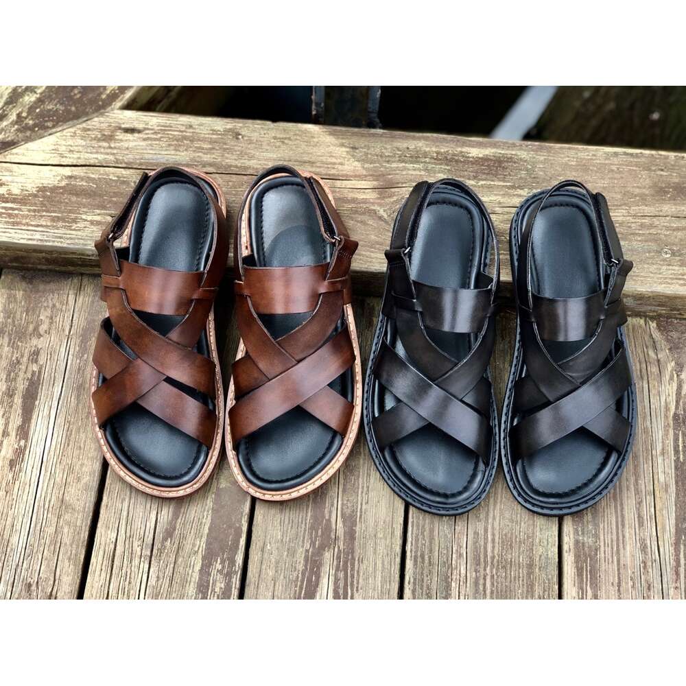 Customized Big Size Summer Genuine Leather Sandals Rubber Eva Slippers for Men