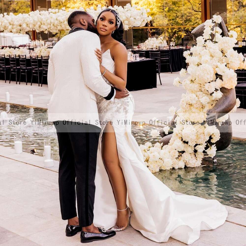 2024 Crystal Mermaid special Dresses for Bride Sweet Heart Side Split Sweep Train African Garden Bridal Gowns vestidos de novia