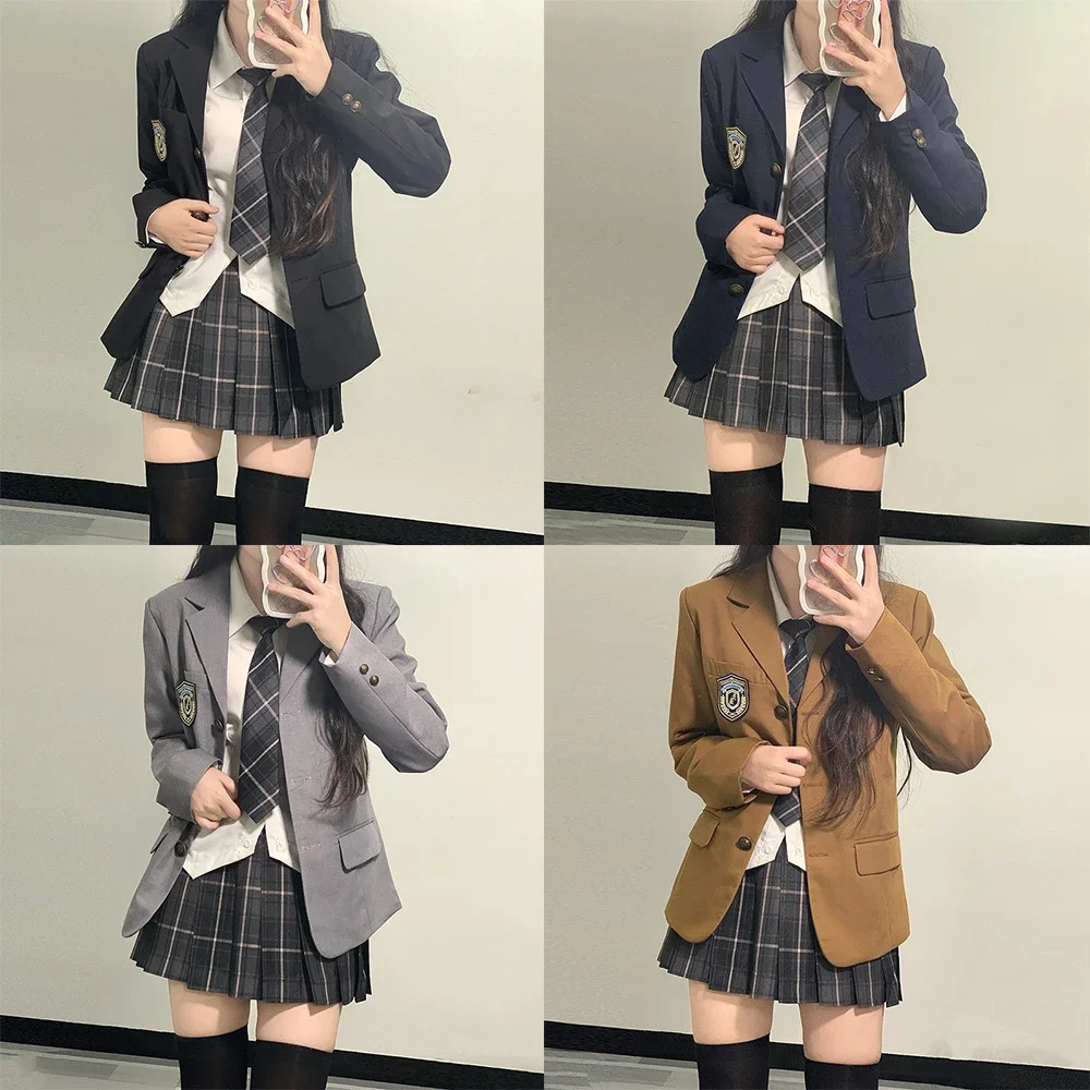Japanese School Uniforms for Girl Autumn Winter Multicolor Long Blazer Sets Pleated Skirt JK Sailor Tie Anime Cos Costumes Women 240617