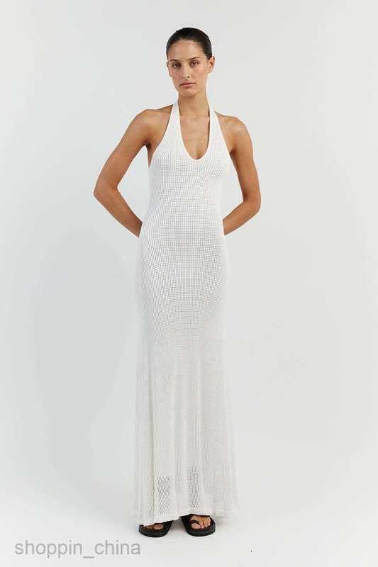 Basic Casual Women Dresses Internet Eye Style Beach Cloth Hanging Neck Holiday Sexy Long Dress Knitted Hollow out Long Dress Summer Girl