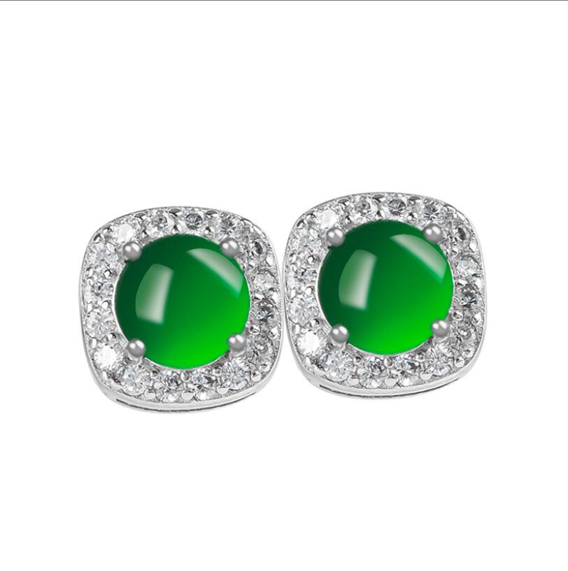Sterg Stud Women, Sier Simple Fashion Jewelry, Emerald Agate CZ Dia Gemstone Earrings for Party, Lover's Gift