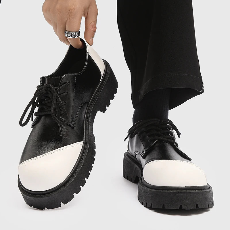 Men Black Leather Shoes Japan Harajuku Korean Fashion Business Wedding Leather Shoe Men High Sole Platform Casual Leather Shoes 240617
