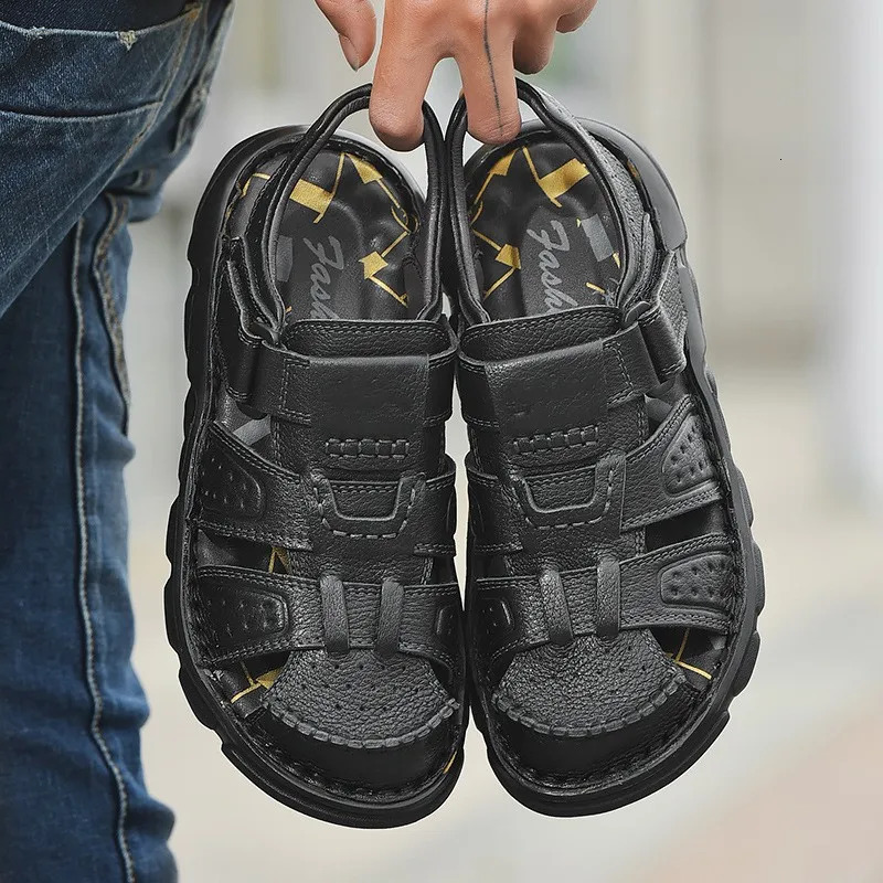 Mens leather casual shoes high-quality classic mens sandals summer outdoor walking mens sports shoes breathable mens sandals 240615