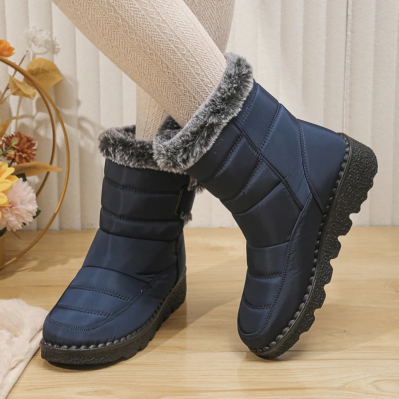 Womens waterproof snow boots winter shoes artificial fur plush ankle boots womens Plus size anti slip and warm cotton Botas non printing agent 240615
