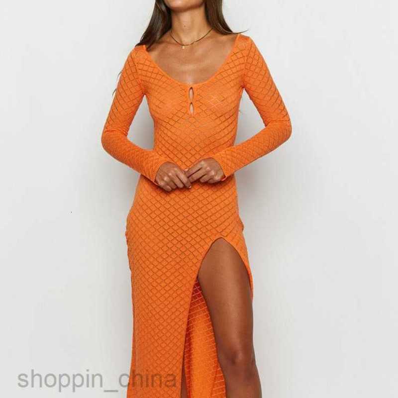 Basic Casual Women Dresses Summer vacation dress beach dress sexy long sleeved slit long dress hollowed out knitted cover up dress for women