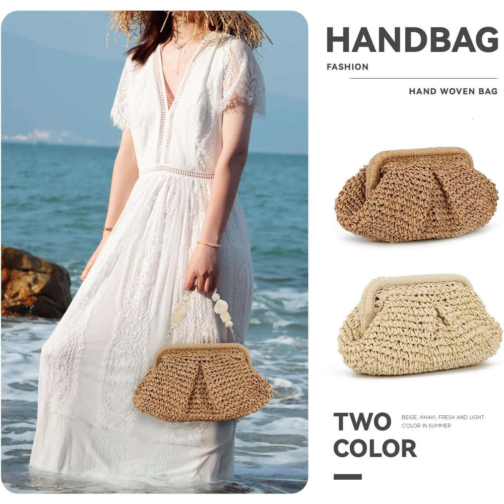 Dumpling Woven Tote Straw Purse For Women Summer Beach Bag Wicker Clutch Hand-woven handbag H6.17#40 ddmy 7c9f