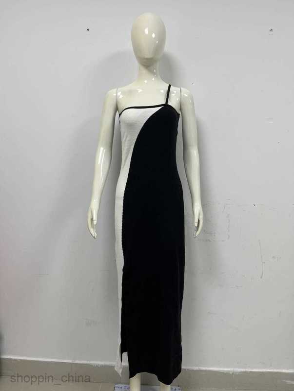 Basic Casual Women Dresses Core spun yarn women's fashion suspender bra black and white patchwork contrast color slimming one step split skirt dr