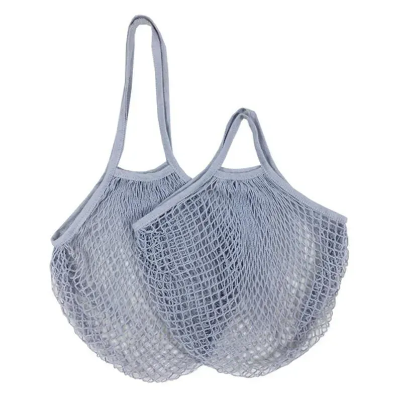 UPS Mesh Bags Washable Reusable Cotton Grocery Net String Shopping Bag Eco Market Tote for Fruit Vegetable Portable short and long handles Wholesale Z
