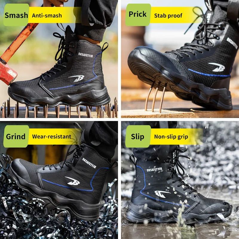 2024 safety shoes mens boots high top work shoes steel shoes and hats shock-absorbing perforated work boots 240615