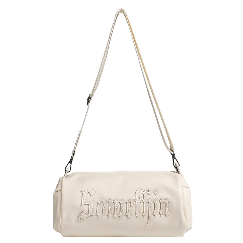 Small group Gothic letter embroidered casual solid color crossbody cylinder bag for women's new single shoulder crossbody bag trend