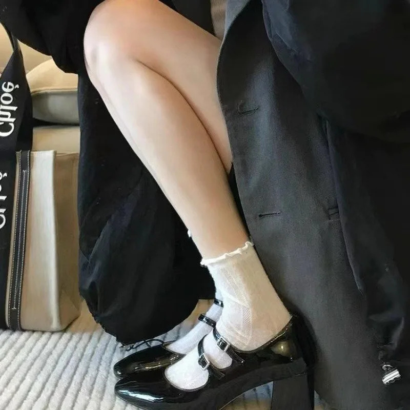 Women Pumps Shoes Mary Jane Chunky Strappy Black Square Toe High Heels Lolita Slingback Heels Cute Shoes Retro Spring Method 240617